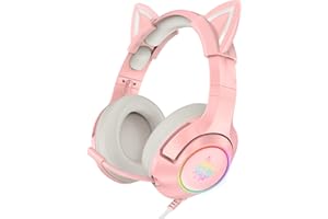 SIMGAL Pink Gaming Headset with Removable Cat Ears, Compatible with PC P S4 P S5 X Box One(Adapter Not Included) Mobile Phone