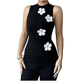 SOLY HUX Women's 3D Floral Tank Top Mock Neck Sleeveless Slim Fit Summer Tops