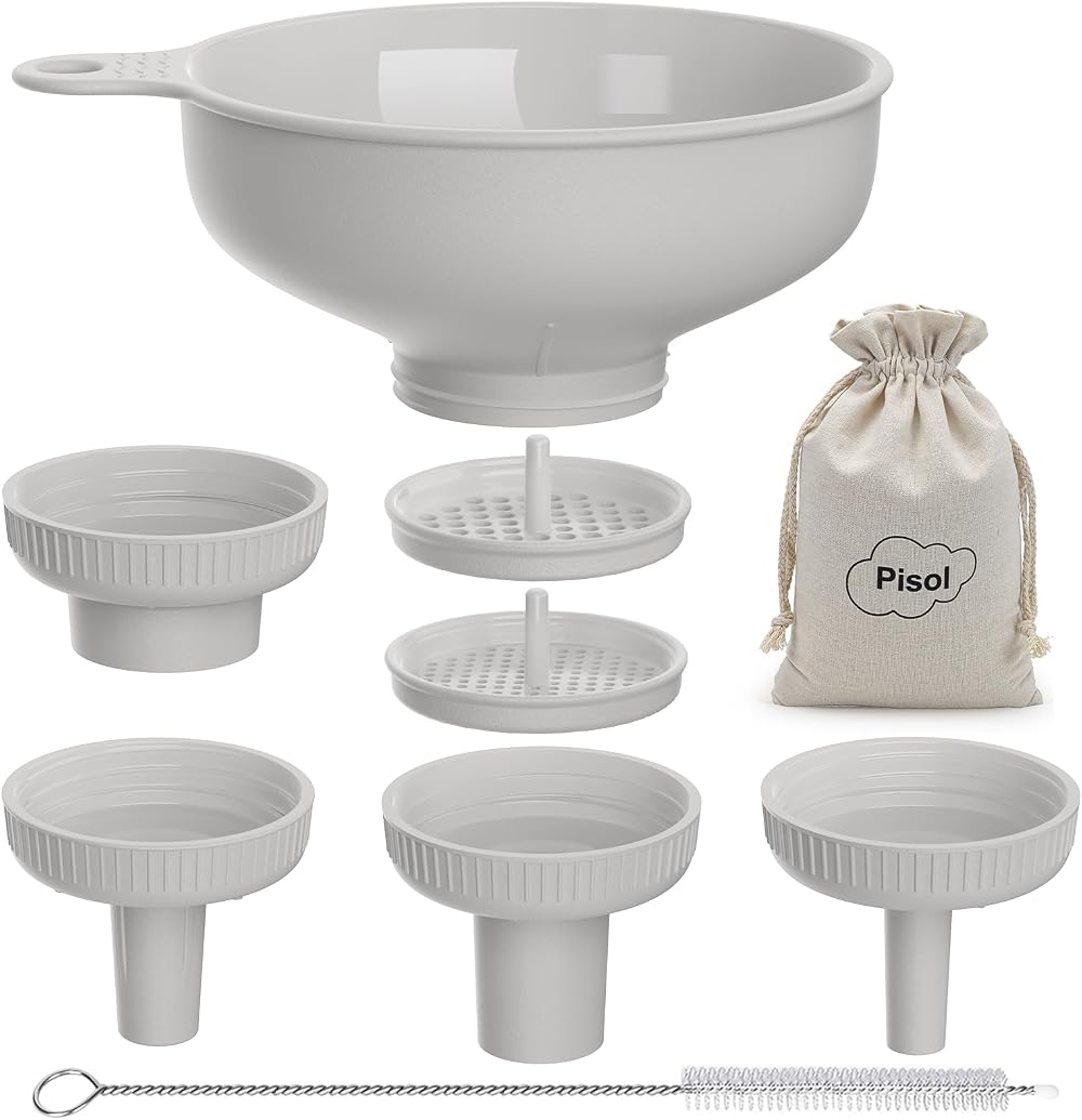 Pisol Wide Mouth Funnel Set with 5 Spouts and 2 Strainers - BPA Free