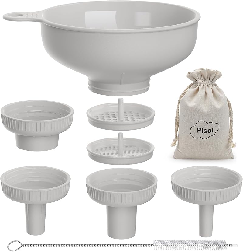 Pisol Wide Mouth Funnel Set with 5 Spouts and 2 Strainers - BPA Free