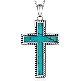 Naxidaze Genuine Turquoise Cross Necklace 925 Sterling Silver Real Turquoise Necklace Vintage Religious Western Jewelry for Women