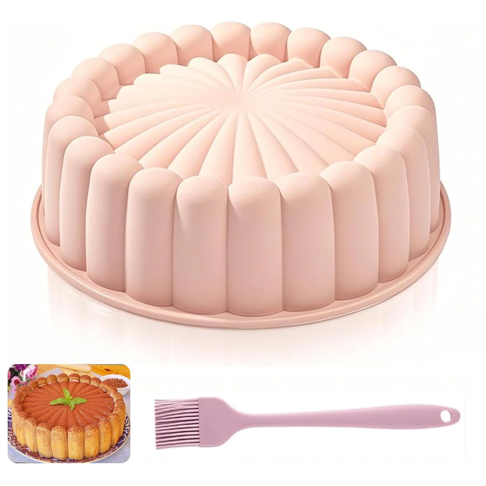 NIYATA Silicone Cake Mould 8 Inch, Nonstick Round Baking Mould, Mold Fluted Cake Pan for Baking, Reusable and Flexible Baking Trays for Strawberry Shortcake, Cheesecake, Muffins, and Puddings