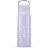 LifeStraw Go Series – Insulated Stainless Steel Water Filter Bottle for Travel and Everyday Use, Removes Bacteria, Parasites and Microplastics, Improves Taste, 18oz Provence Purple