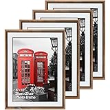 EdenseeLake 8x10 Picture Frame Set of 4, Rustic Weathered Brown Photo Frames for Wall and Tabletop Display