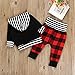 2pcs Outfit Newborn Baby Boy Girl Long Sleeve Black Hoodie with Check Pocket Tops Plaid Long Pants Clothes