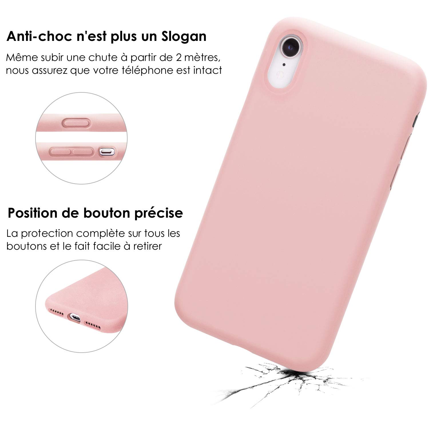 JASBON Coque pour iPhone XR Coque Silicone Liquide avec Protecteur d\'écran Gratuit, Housse Etui de Protection Anti Choc Gel Case pour iPhone XR – Rose Claire