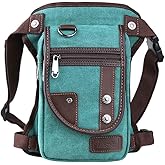 Canvas Drop Leg Bag, Motorcycle Thigh Bag with Multiple Pockets, 6x2.8x10.5 inches (Blue)