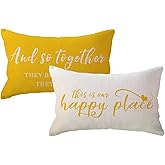 ULOVE LOVE YOURSELF Home Saying Throw Pillow Covers with Our Happy Place Quote Rustic Farmhouse Decor Lumbar Pillow Cases 12" x 20",2Pack Housewarming Gifts for Sofa/Couch/Porch (Yellow)