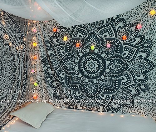 Popular Handicrafts Kp645 Handloom Ombre grey large Ombre Tapestry Indian Mandala Wall Art Hippie Wall Hanging Bohemian Bedspread multi purpose tapestries 84x90 Inches