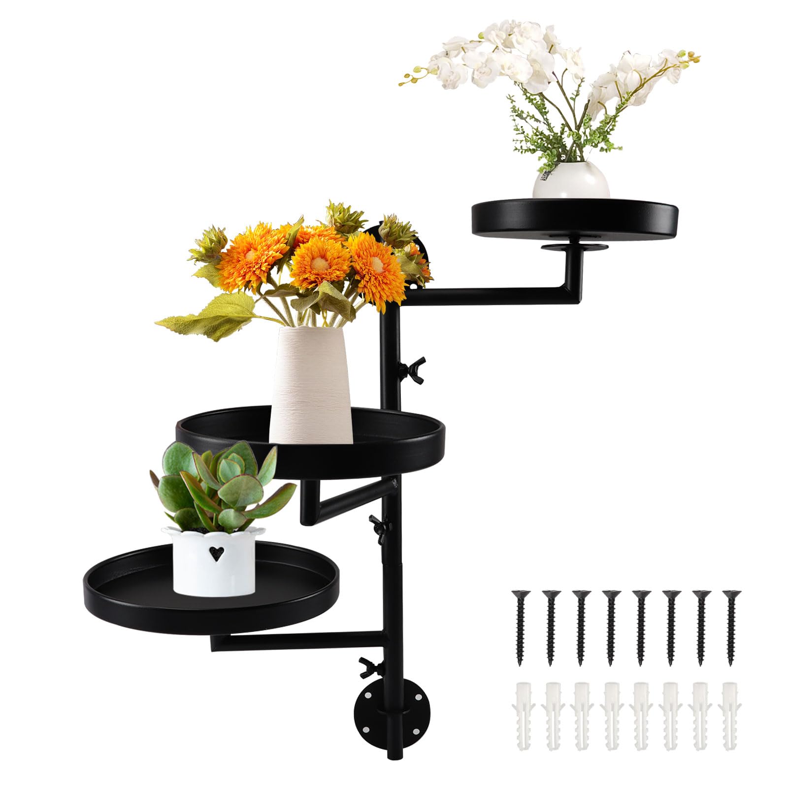 Les-Theresa 3 Tier Wall Plant Stand, Heavy Duty Flower Wall Stand 180° Rotating Window Plant Shelf For Window, Plant Shelves Window Metal Wall Plant Holder for Plant Lovers, Home, Balcony, Office