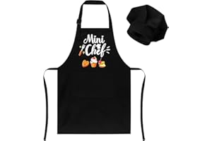 XLSXEXCL Kids Apron and Chef Hat Set, “Mini Chef” Funny Apron Adjustable Kitchen Apron for Boys and Girls