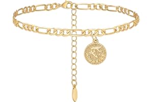 LCHERRY Gold Plated Anklets for Women Dainty Zodiac Constellation Anklet Zodiac Sign Disc Ankle Bracelet 14K Real Gold Plated Anklets for Women Valentine's Day Gifts for Women