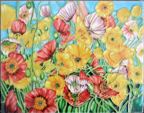 Continental Art Center HD 053 Poppy Flowers Art Tile, 11 by 14-Inch