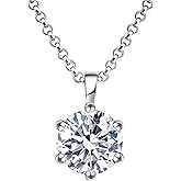 Impalsory Moissanite Necklace, 0.5ct Round Solitaire Moissanite Necklace for Women Mom Wife 18K White Gold Plated Sterling Silver