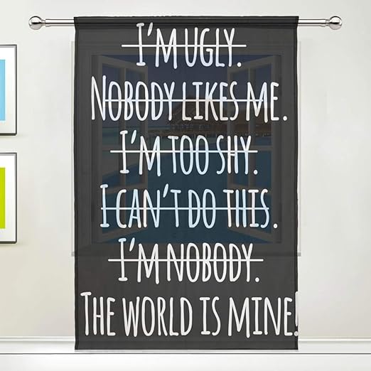 QMIN Sheer Curtains Inspirational Positive Quotes Window Tulle Voile