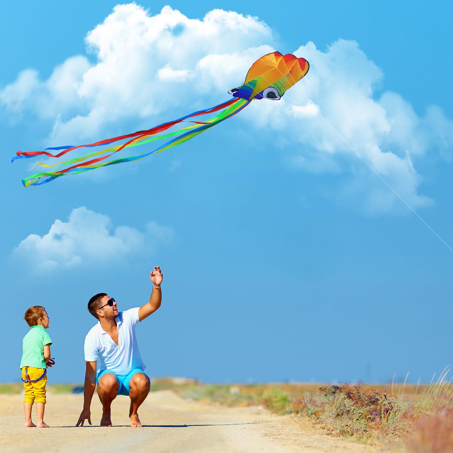 Xida Octopus Kite for Kids Ages 4-8, Professional Kites for Beginners and Adults, Easy to Fly Beach Kites for Boys and Girls, Long Colorful Tail with 200ft Line, Large Kite for Outdoor Family Games