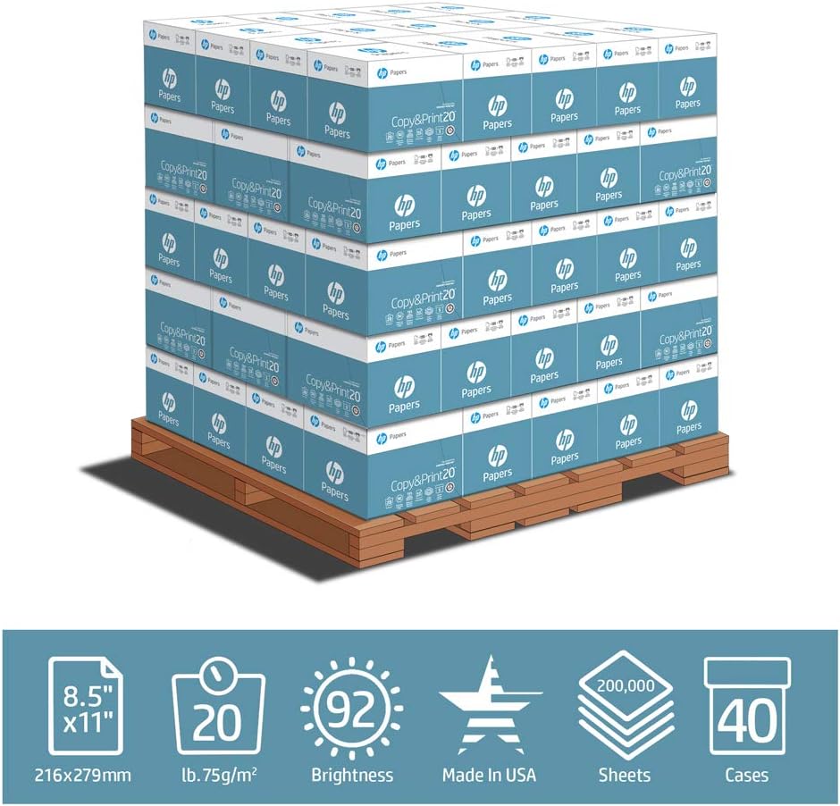 HP Printer Paper 8.5x11 Copy&Print 20 lb 8 Ream Case 4000 Sheets 92 Bright Made in USA FSC Certified Copy Paper HP Compatible 200170C: Office Products