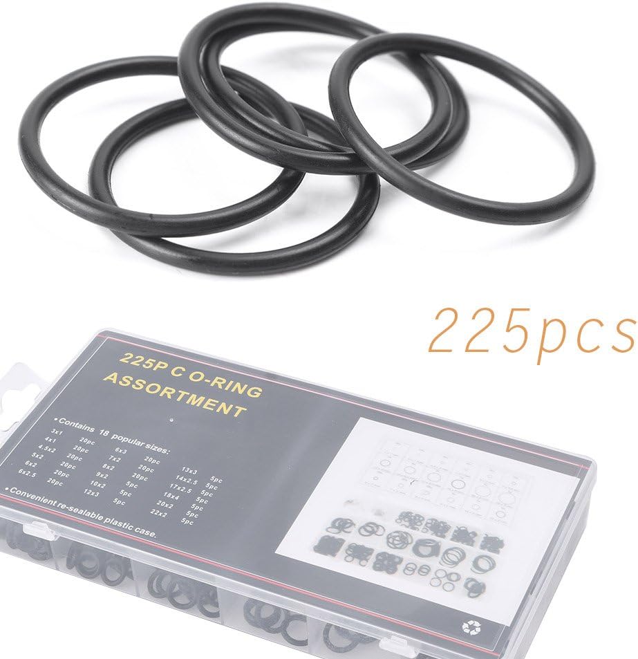Mallofusa 225Pcs Rubber O-Ring Washer Seals Assortment Watch Gasket Assortment Kit Set