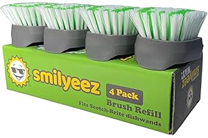 Smilyeez Replacement for Scotch Brite, 4-Pack, Makes Your Dishwand Like New, Dishwand Brush Refills, Easy to Install