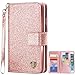 iPhone 6S Case,iPhone 6 Wallet Case,BENTOBEN Shiny Bling Folio Style Wallet Case Credit Card Slots Cash Holder Wrist Strap Magnetic Premium Protective PU Leather Flip Cover for iPhone 6S/6, Rose Gold