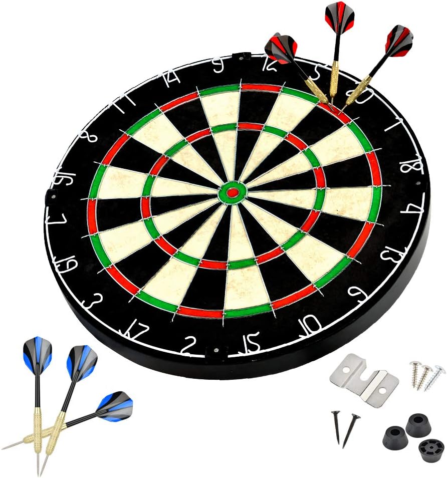 LinkVisions Sisal/Bristle Dartboard with Staple-Free Bullseye, 18g Steel Tip Darts Set, EVA Surround, Mounting Kits Included : Sports & Outdoors