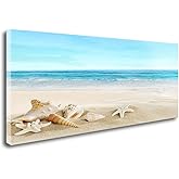 DZL Art S73950 Beach Picture Decor Ocean Painting Canvas Wall Art Prints of Starfish and Seashell on Sandy Seaside Ready to Hang for Living Room Bedroom Office Wall Decor Home Decoration