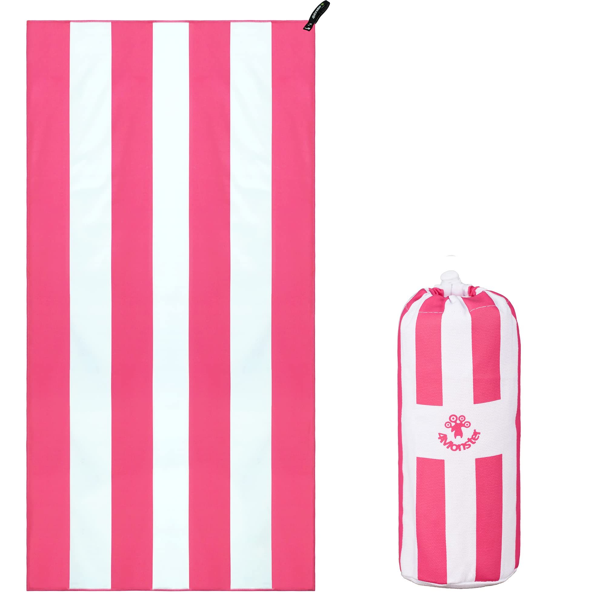 4Monster Beach Towel with carry bag Sand Proof Beach Towel Oversized Quick Dry Beach Towel for Adults Hiking Yoga Gym Sports Swimming Camping Fitness Bath Holiday (Stripe-pink, L: (90 X 200 cm)) — image 1