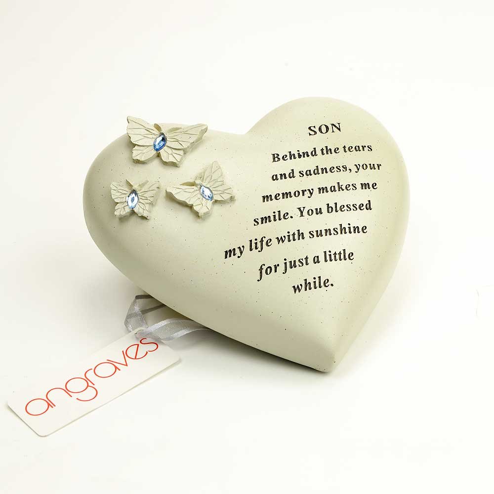 Angraves Special Son Butterfly Gem Heart Graveside Memorial Ornament Plaque