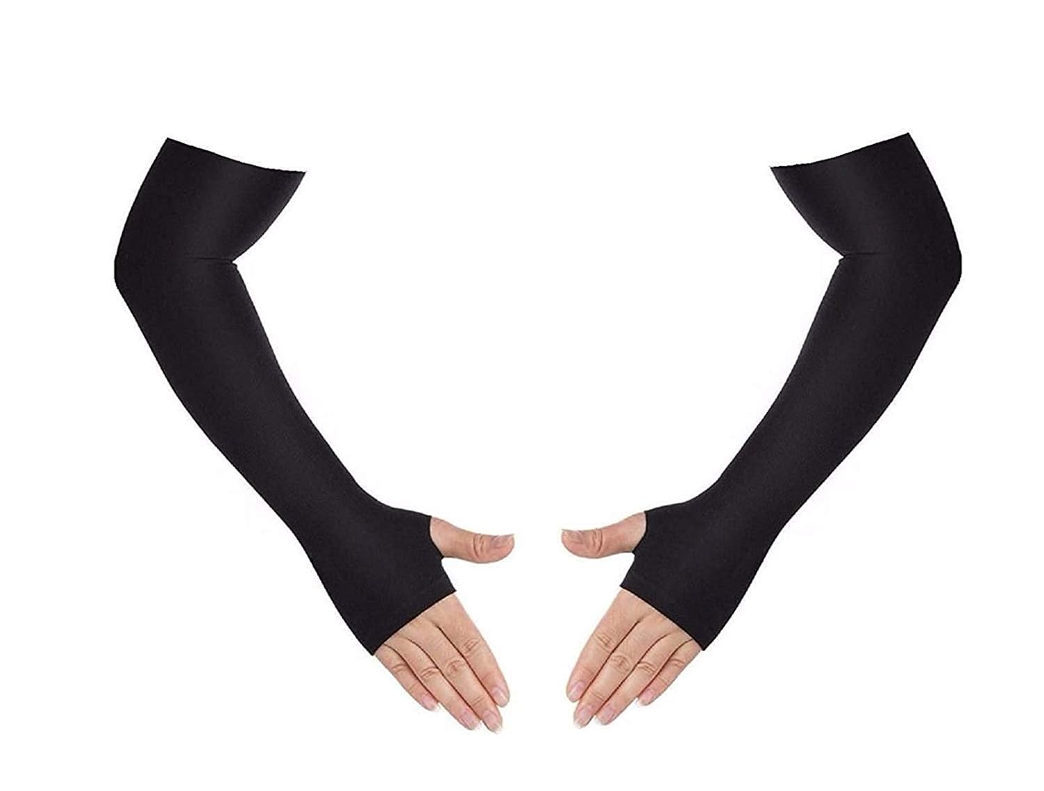 USL Women's and Men's Cotton Full Hand Arm Sleeves Gloves (Black, Free