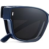Cyxus 2 In 1 Polarized Folding & Fit Over Sunglasses for Women Men, Square Wrapround UV400 Protection for Driving P1128