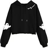YZMI Halloween Hoodie Women Crop Spooky Season Ghost Skull Sweatshirt | Soft Fabric,Long Sleeve,Hoodie,Cropped,Horror