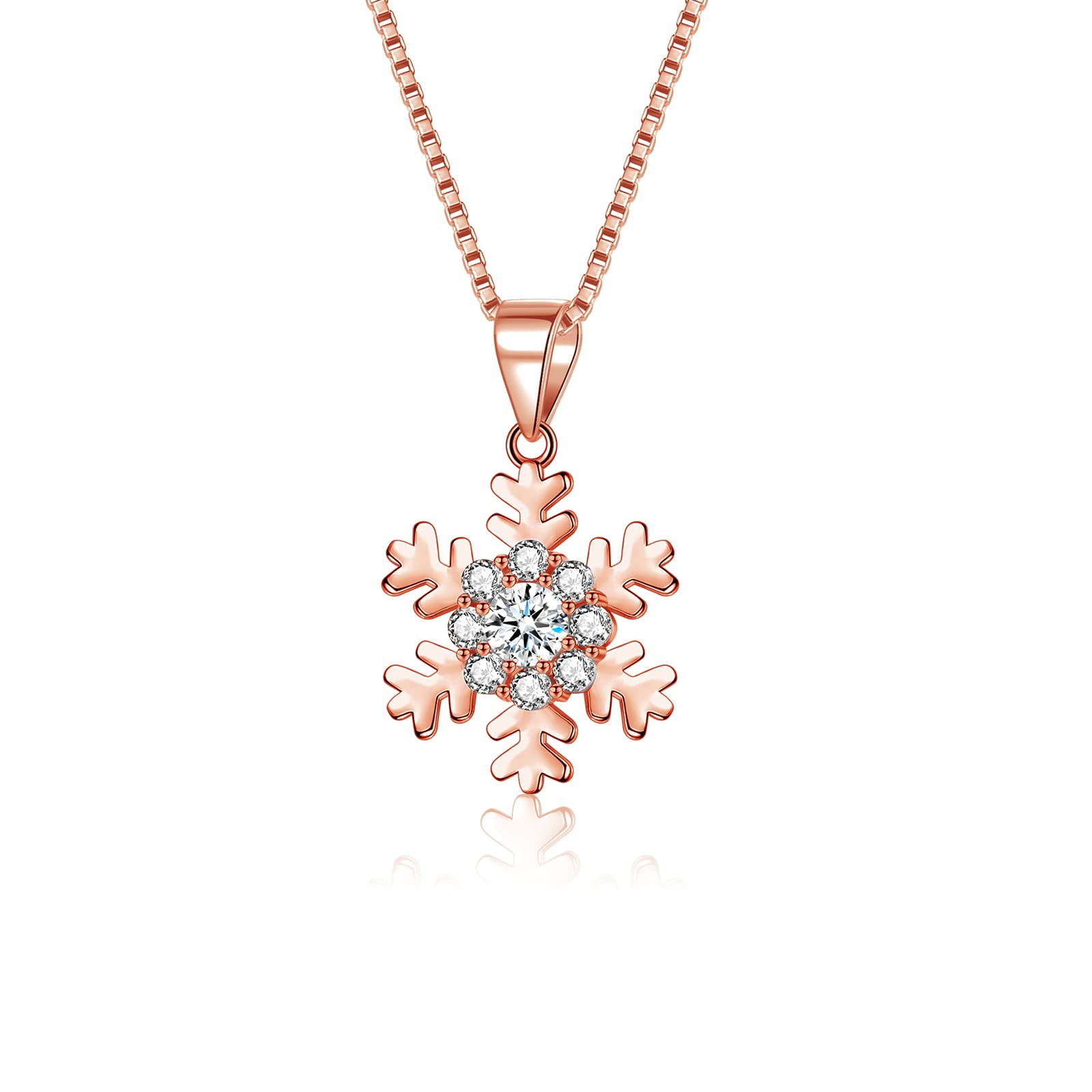wynn's Silver Christmas Necklace for Women, 925 Sterling Silver Snowflake Necklace, Rose Gold Snowflake Pendant 45cm Necklace Chain, Gift for Christmas for Mother Wife Girls