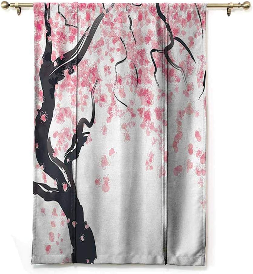 House Decor Novel Roman Curtains Japanese Cherry Tree Blossom in Watercolor Painting Effect Oriental Stylized Art Deco Flexible Black Pink W42 x L72 Inch