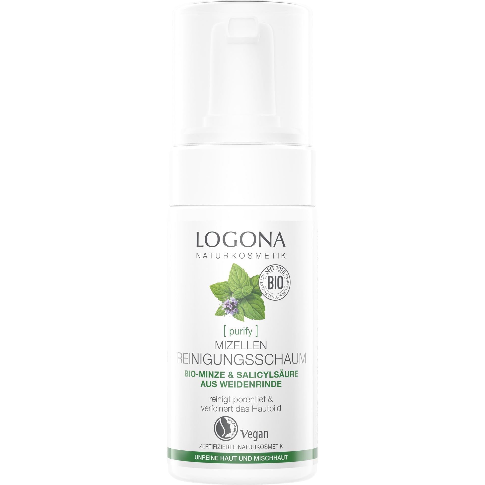Logona Purify Micellar Cleansing Foam Organic Mint & Salicylic Acid From Willow Bark
