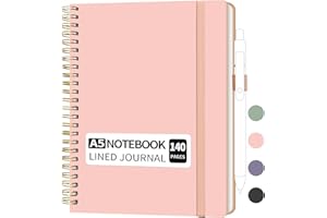 YOXMJDB A5 Lined Spiral Notebook with Pen Holder, 140 Pages Hardcover Journal for Women, To Do List Planner for Work, Bible Study & Meetings (A5, Pink)