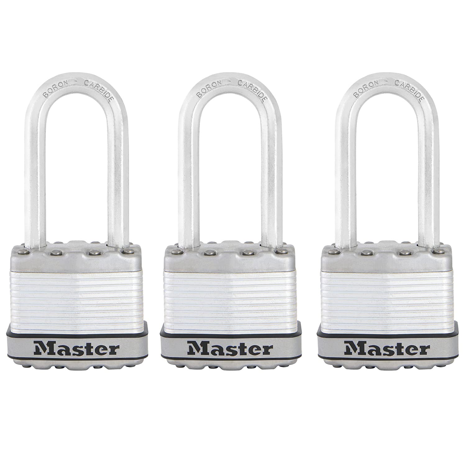 MASTER LOCK Heavy Duty Padlock, Security Level 8/10, Outdoor, Keyed, Laminated Steel, Weatherproof, Long Shackle