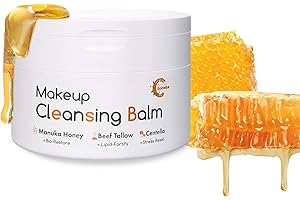 Grocerism Cleansing Balm Makeup Remover, Manuka Honey & Grass-Fed Tallow with Soothing Cica (Centella), Melts Waterproof Mascara & SPF, Non-Comedogenic for Sensitive Dry Skin & Eyes, 3.53 Oz