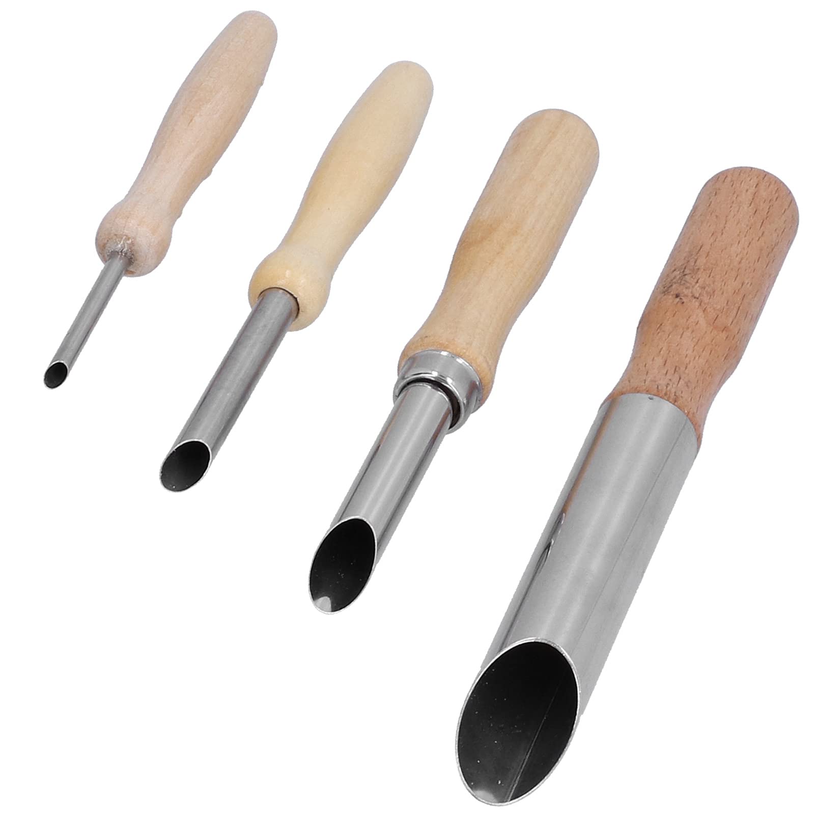 4Pcs Semi Round Hole Cutters, Clay Hole Cutters for Pottery Sculpture Modeling Toot Set Stainless Steel Wood Handle Pottery Clay Ceramic Tools