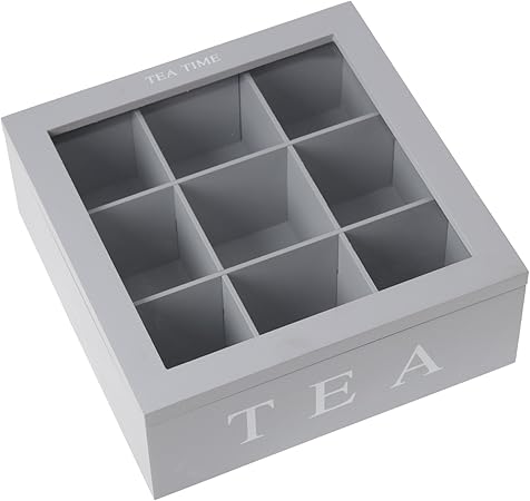 DRW - Caja para tés de Madera y Cristal Gris y Blanco 22,5x22,5x8,5 cm: Amazon.es: Hogar