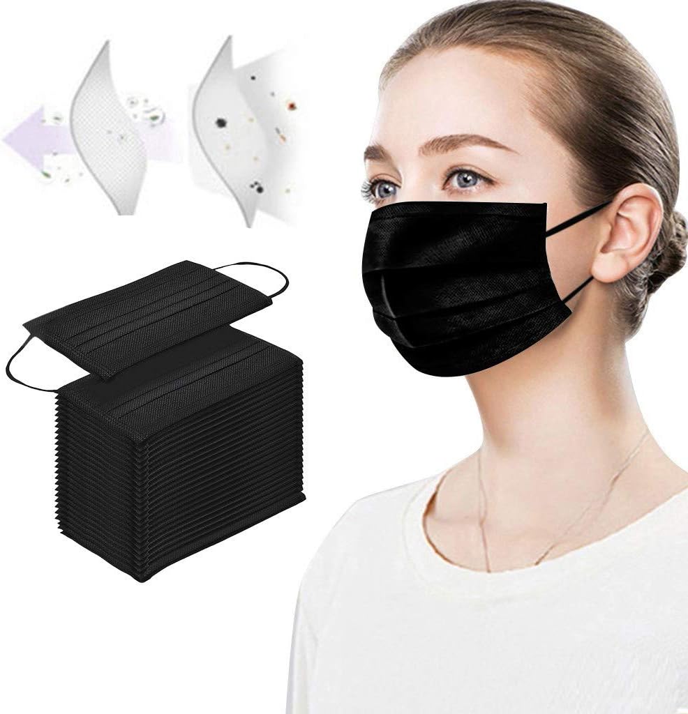 MSAAEX 50 Pcs Disposable 4ply NonWoven Face Mask, Protected Health Masks (AdultsBlack)