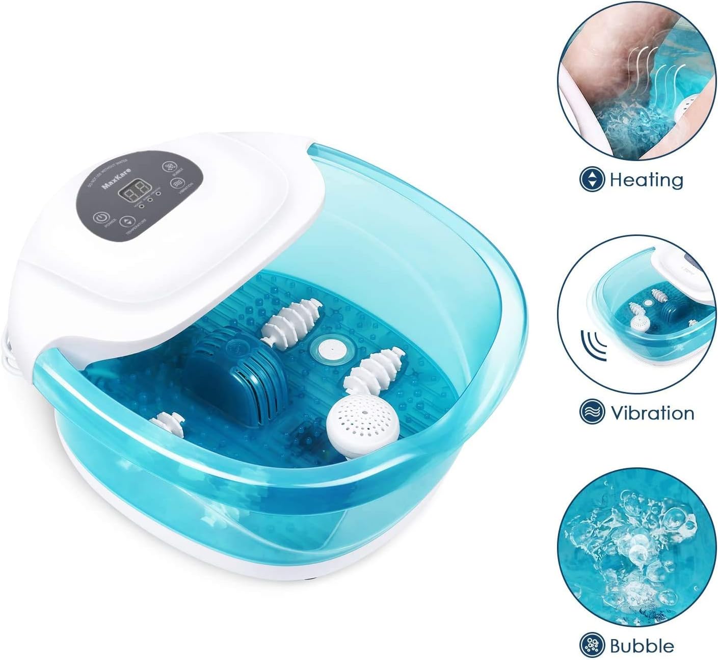 Foot Spa/Bath Massager with Heat Bubbles Vibration 3 in 1 Function, 4 Massaging Rollers Pedicure for Tired Feet Stress Relief Help Sleep Home Use: Health & Personal Care