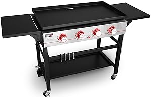 Royal Gourmet GB4000 36-inch 4-Burner Flat Top Propane Gas Grill Griddle, for BBQ, Camping, Red