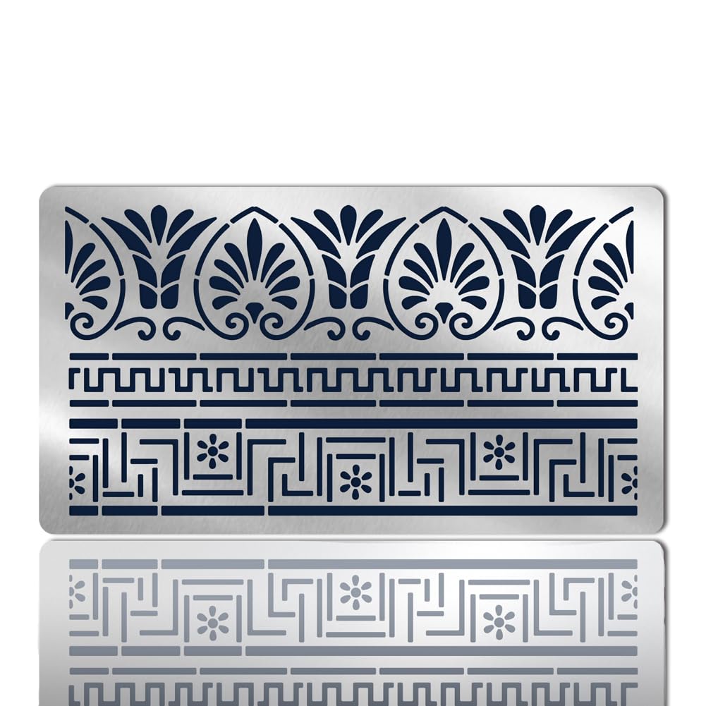 NBEADS Stainless Steel Ancient Greek Fret Stencil, Reusable Tribal Stencil Template for Wood Carving Painting Burning Engraving, 10.1x17.7cm