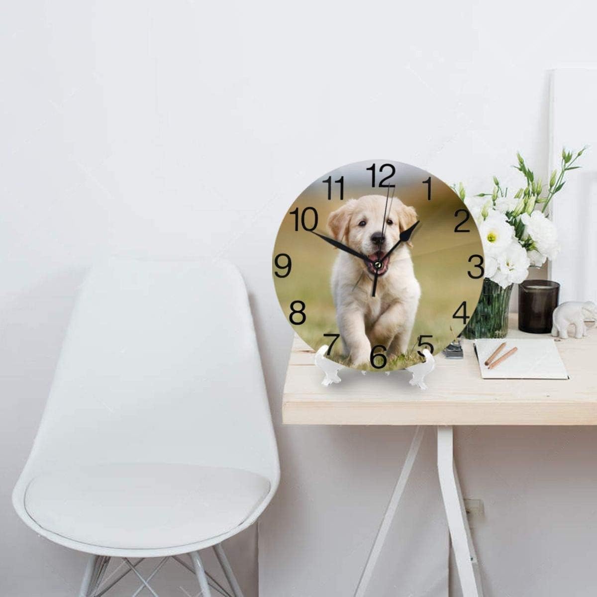 Amazon Co Jp 可愛い子犬犬 円形の壁時計非ティッキングバッテリーキッチンリビングルームのベッドルームのオフィス装飾のために ホーム キッチン