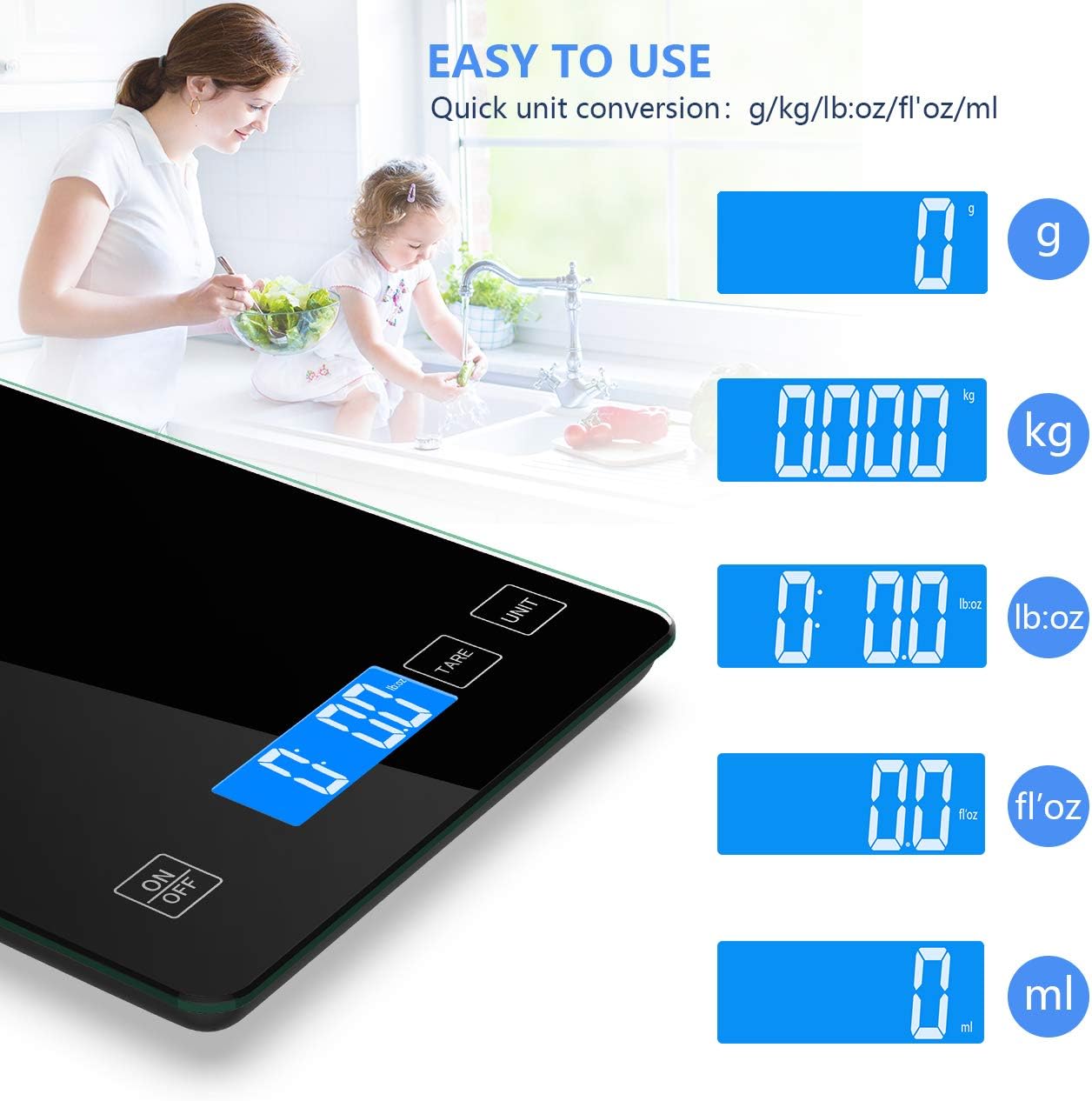 Nicewell Food Scale Digital Weight Grams and oz, 22lb Kitchen Scale for Cooking Baking, 1g/0.1oz Precise Graduation, Sleek Tempered Glass Platform: Industrial & Scientific