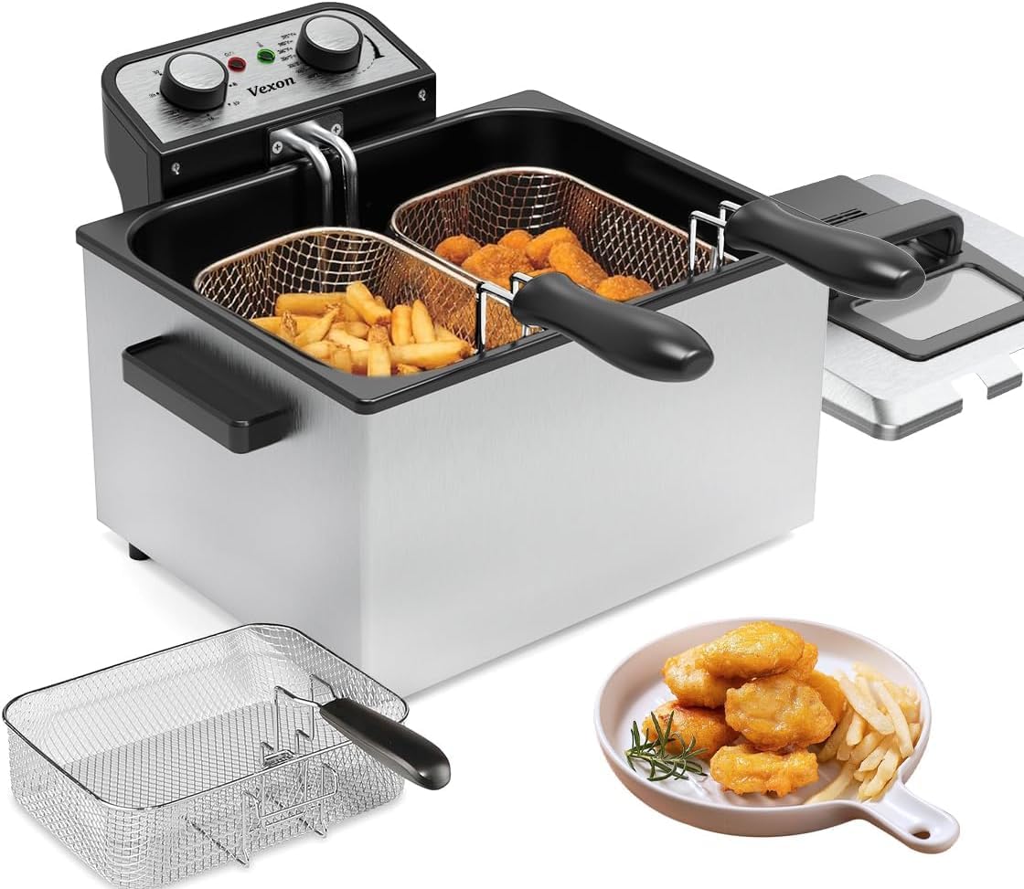 Photo 1 of 1800W 5 Liters/21 Cups Large Electric Deep Fryer with 3 Frying Baskets for Home Use