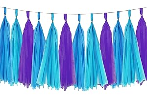 TIM&LIN Blue and Purple Tassel Garland Paper Tissue Tassels Garland for Party Decorations, Pack of 15