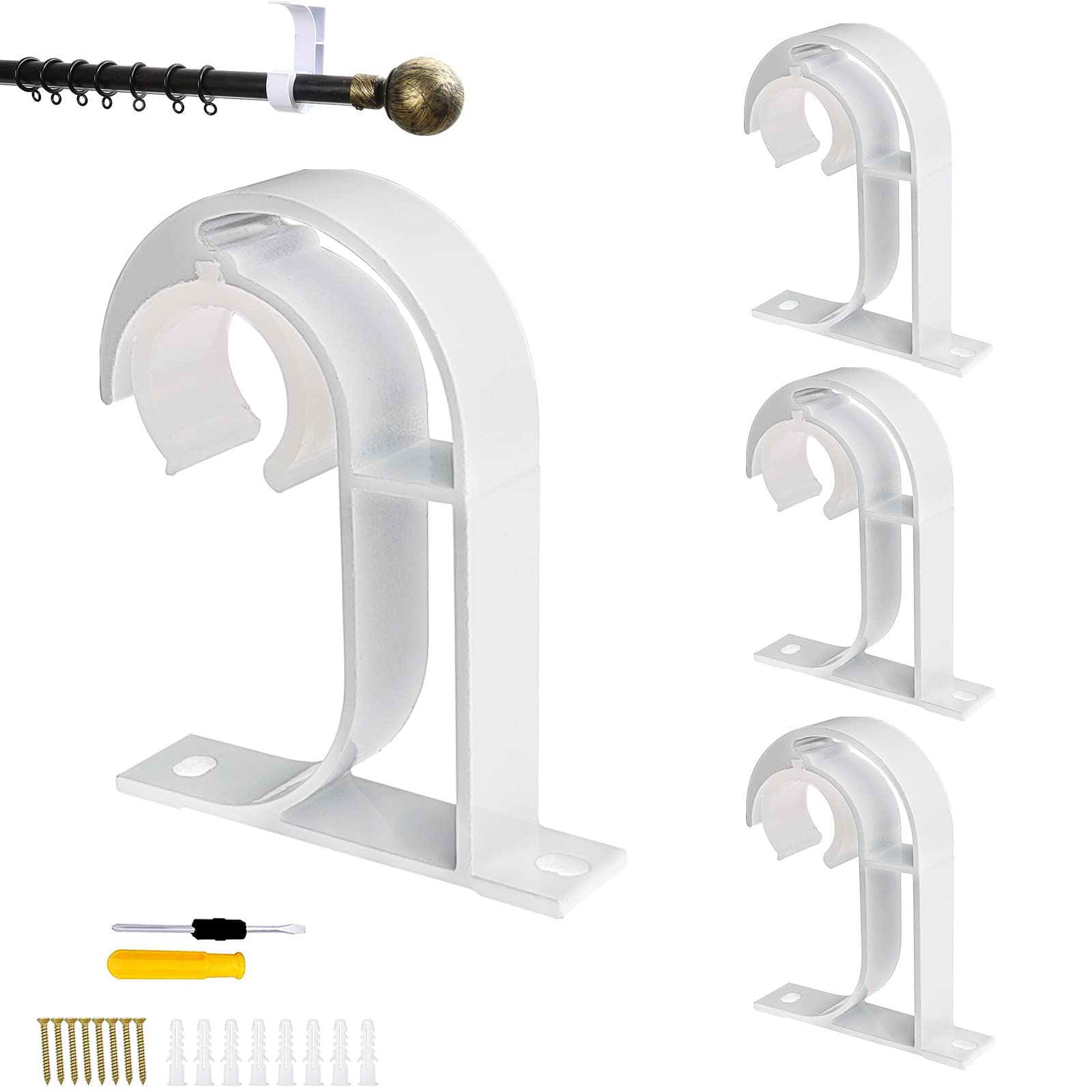 GZhaimai 4 Piece Curtain Rod Holder, Curtain Rod Holder for Attaching Curtain Rods, with 8 Screws & 8 Expansion Tubes & 1 Screwdriver