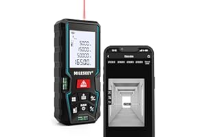 Laser Measure Device with Phone App,MiLESEEY Laser Meter with 2 Spirit Level Bubbles, ±2mm Accuracy,Pythagoras, Area and Volu