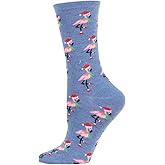 MeMoi Women's Festive Flamingo Holiday Crew Socks Denim Heather 9-11